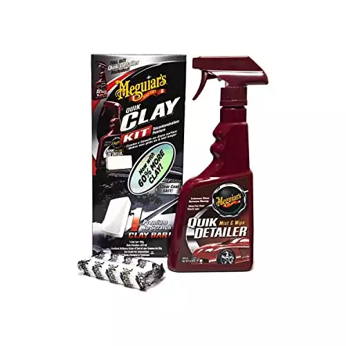 Meguiar's G1116EU Quik Clay Bar Starter Kit with 80g of clay and 473ml Detailer to safely remove surface bonded contaminants such as tar, tree sap, overspray and industrial fallout